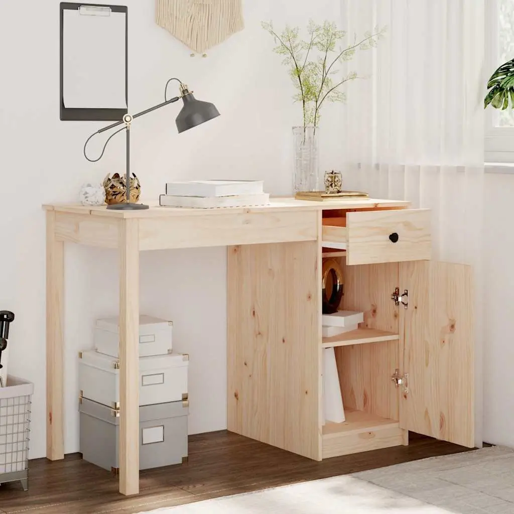 Solid Wood Pine Desk Office Study Writing Table 100x50x75cm Brown