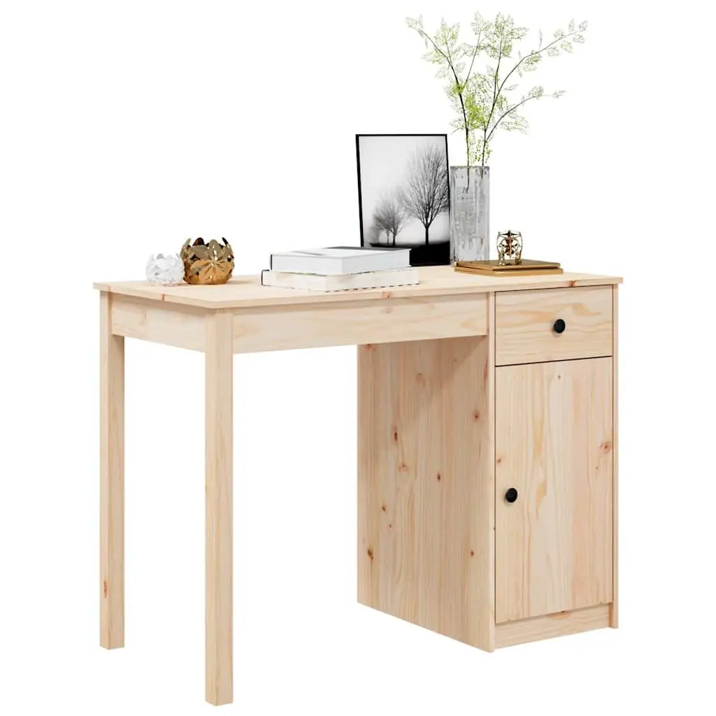 Solid Wood Pine Desk Office Study Writing Table 100x50x75cm Brown