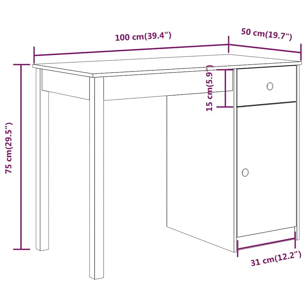Solid Wood Pine Desk Office Study Writing Table 100x50x75cm Brown