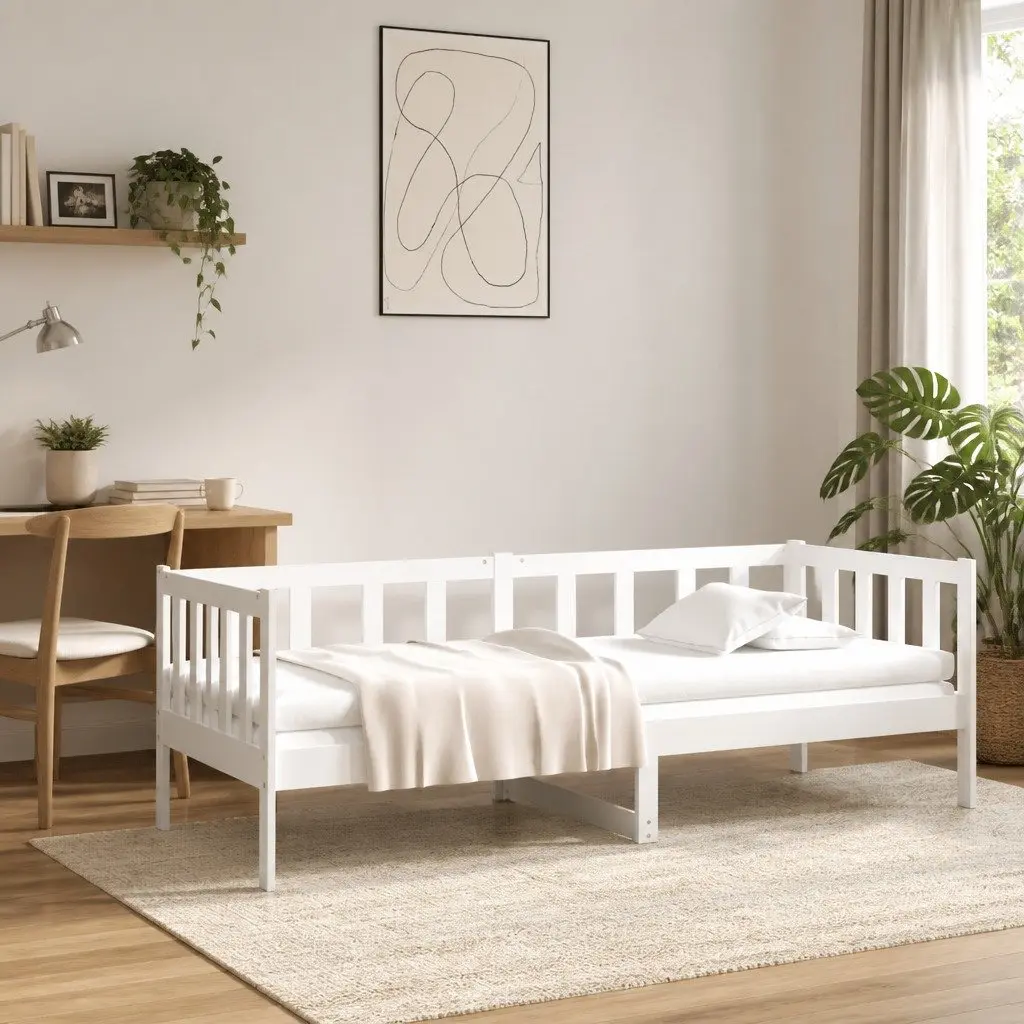 White 90x190 cm Day Bed with Solid Pine Frame