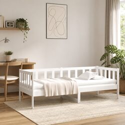 Day Bed Single White 90x190 cm Solid Pine Wood Frame Slatted Base Sofa Bed