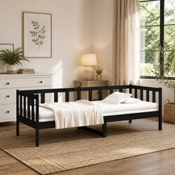 Day Bed Solid Pine Wood Frame Black 90x190cm Wooden Sofa Bed Slatted Base