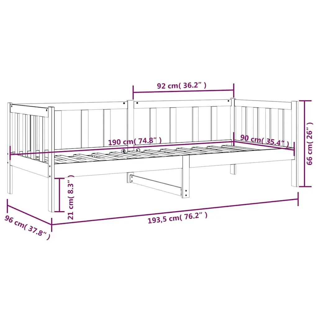 Day Bed Solid Pine Wood Frame Black 90x190cm Wooden Sofa Bed Slatted Base