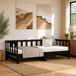 Wooden Day Bed Frame 2x(90x190) cm in Black