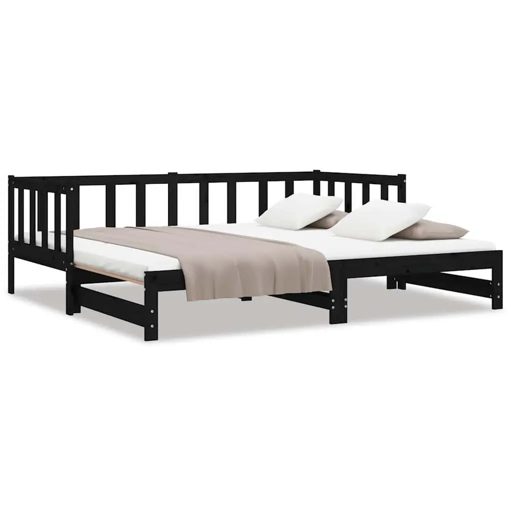 Wooden Day Bed Frame 2x(90x190) cm in Black