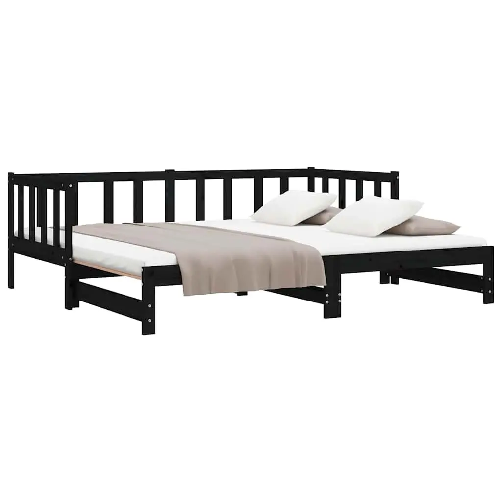 Wooden Day Bed Frame 2x(90x190) cm in Black