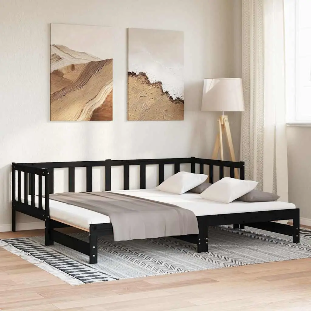 Wooden Day Bed Frame 2x(90x190) cm in Black