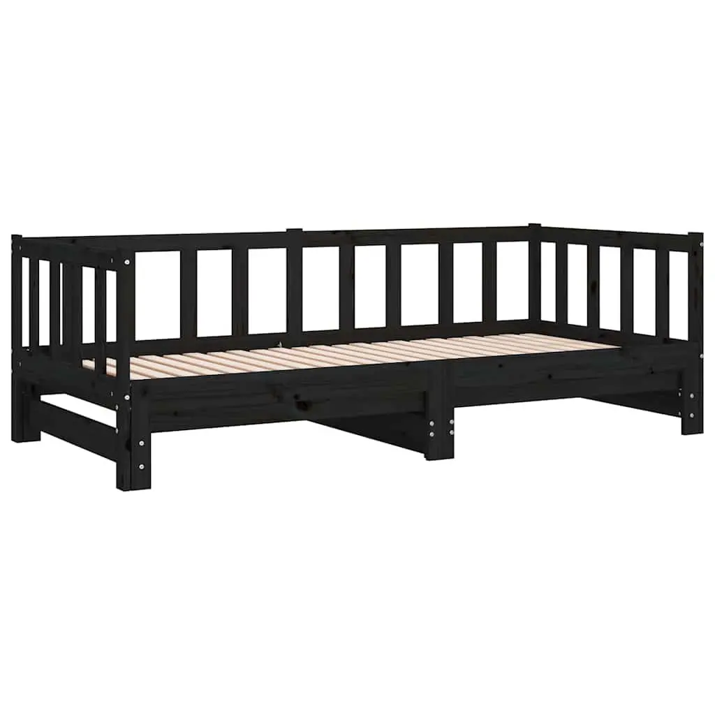 Wooden Day Bed Frame 2x(90x190) cm in Black