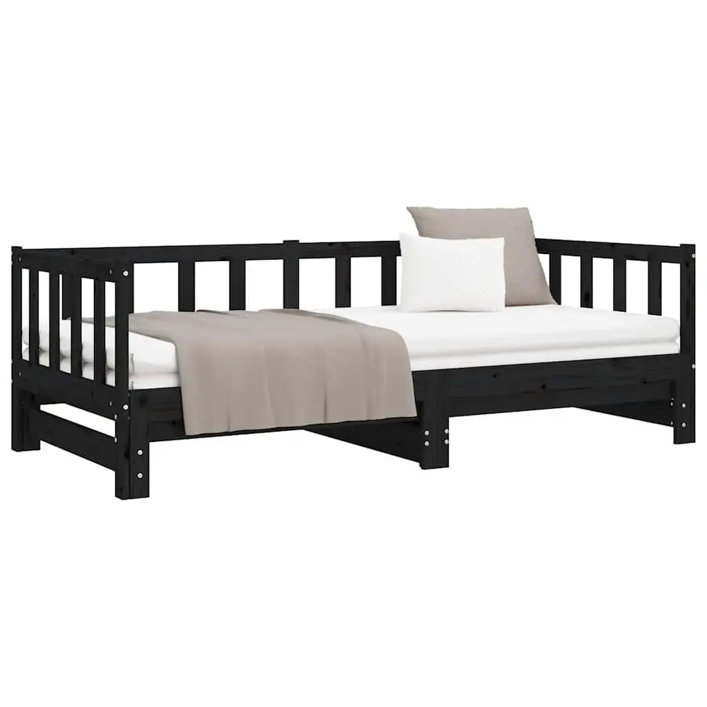 Wooden Day Bed Frame 2x(90x190) cm in Black