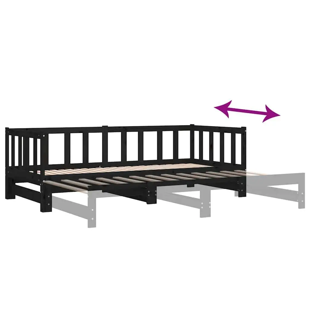 Wooden Day Bed Frame 2x(90x190) cm in Black