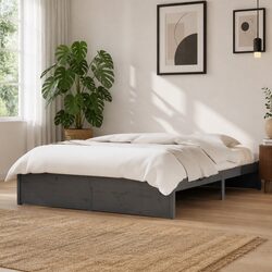 Solid Wood Bed Frame Grey 135x190 cm with Slatted Base