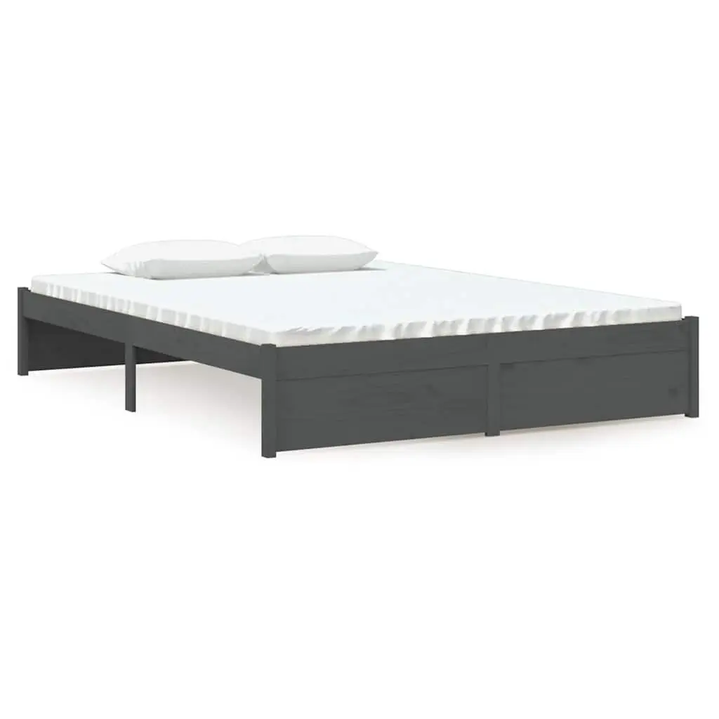 Solid Wood Bed Frame Grey 135x190 cm with Slatted Base