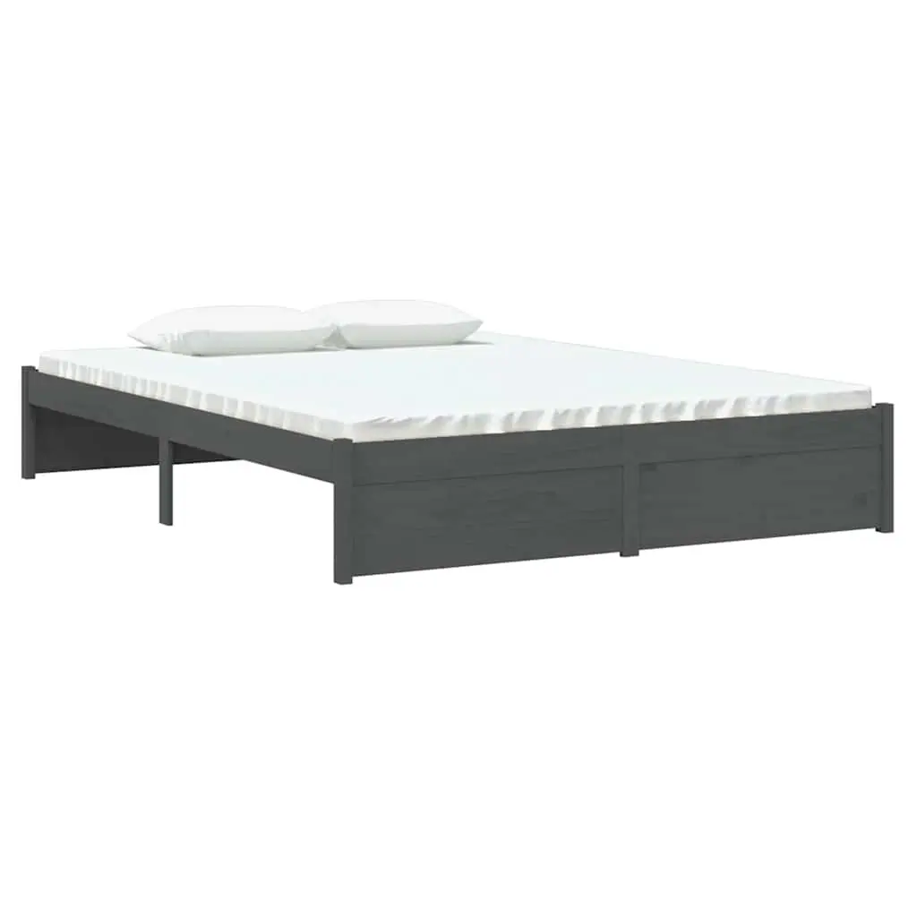 Solid Wood Bed Frame Grey 135x190 cm with Slatted Base