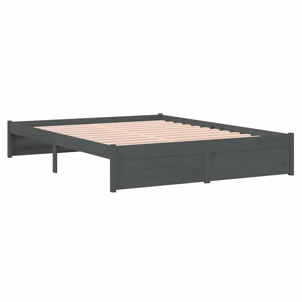 Solid Wood Bed Frame Grey 135x190 cm with Slatted Base