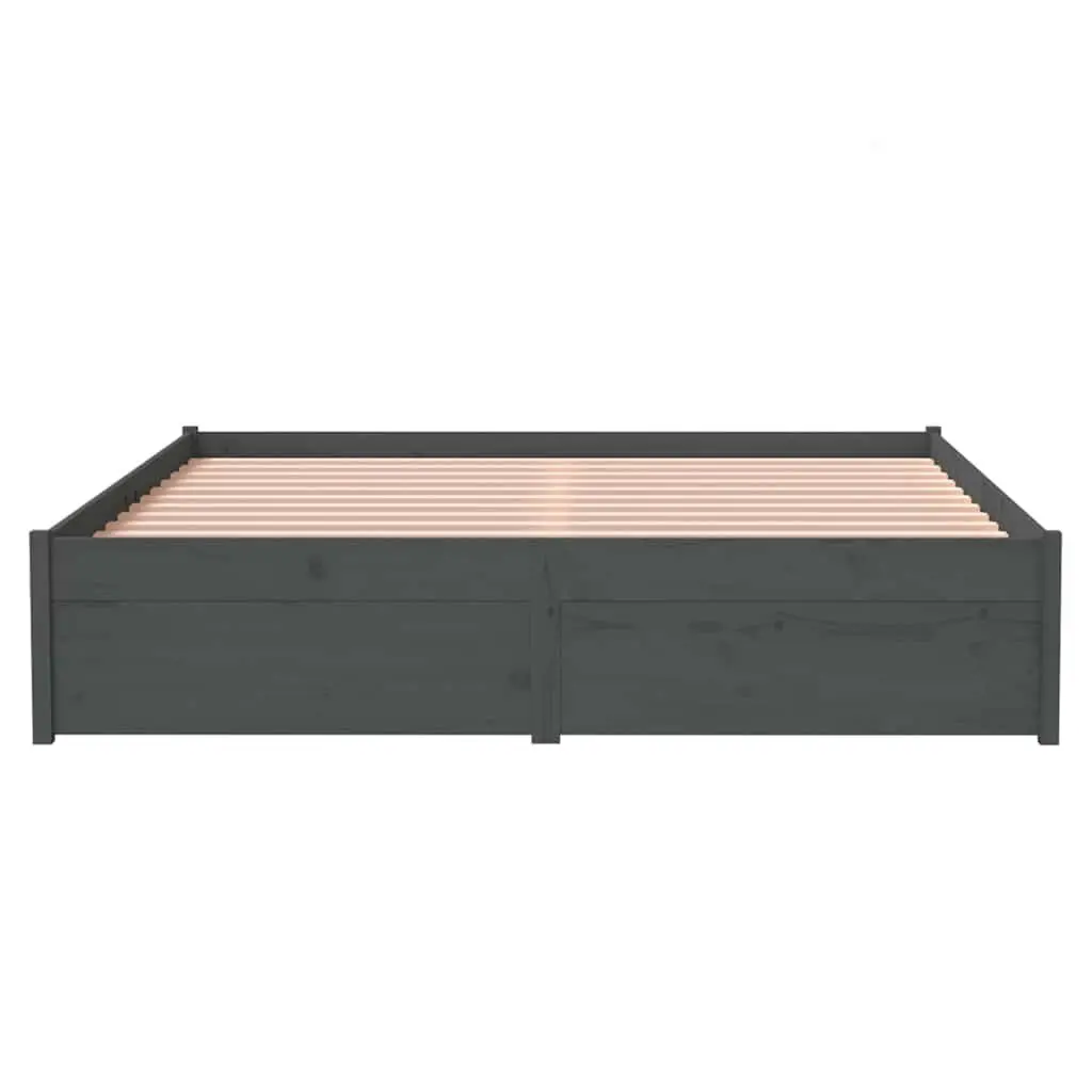 Solid Wood Bed Frame Grey 135x190 cm with Slatted Base