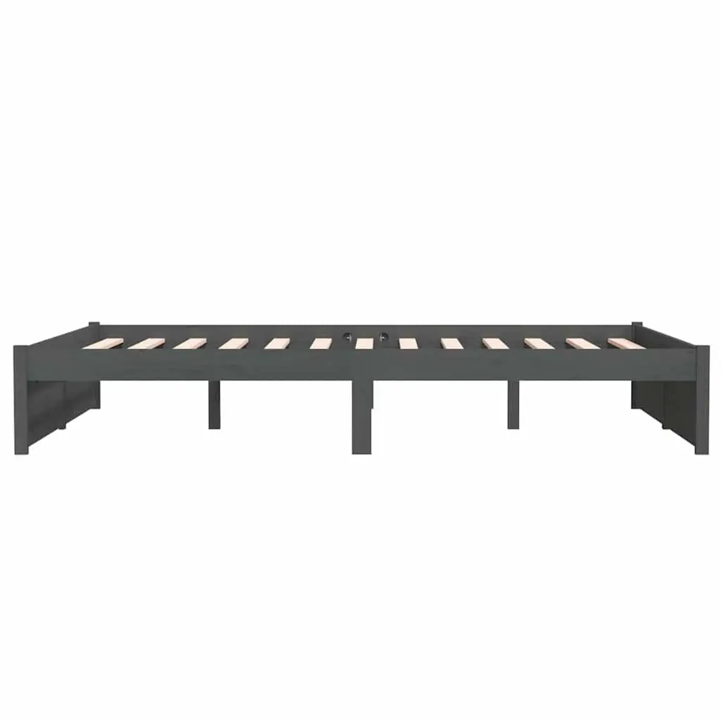 Solid Wood Bed Frame Grey 135x190 cm with Slatted Base