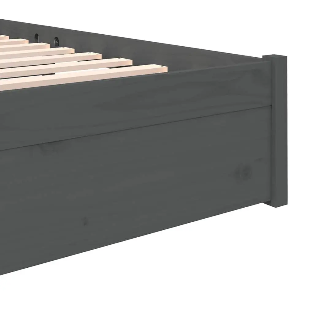 Solid Wood Bed Frame Grey 135x190 cm with Slatted Base