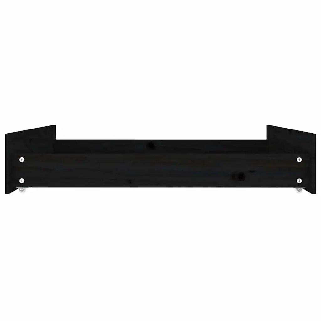 Under Bed Storage Drawers 2 pcs Black Solid Pine Wood with Wheels