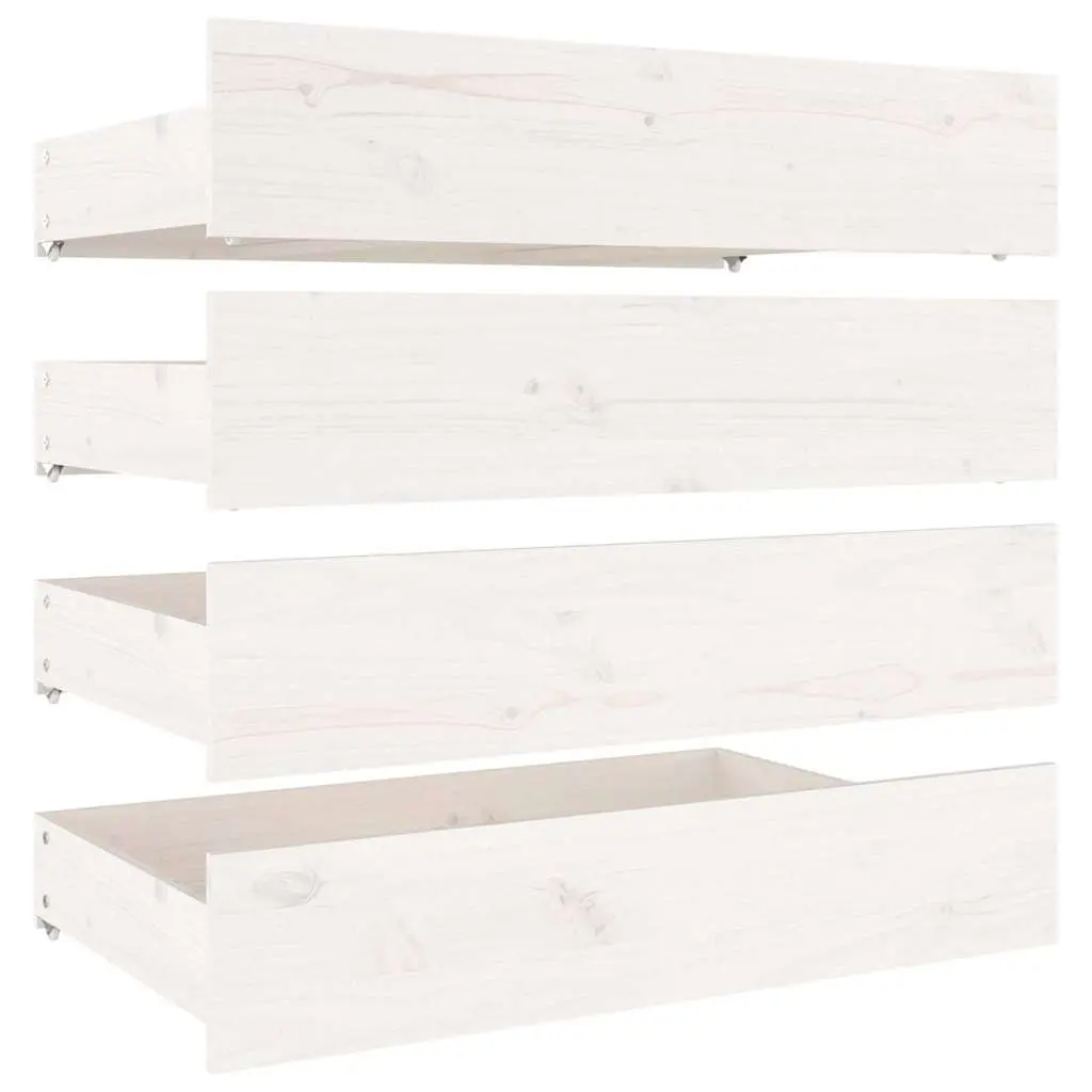 Under Bed Storage Drawers 4 Piece White Solid Pine Wood with Glide Wheels