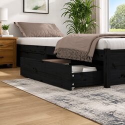 Under Bed Storage Drawers 4 pcs Black Solid Pine Wood Wheels Bedroom