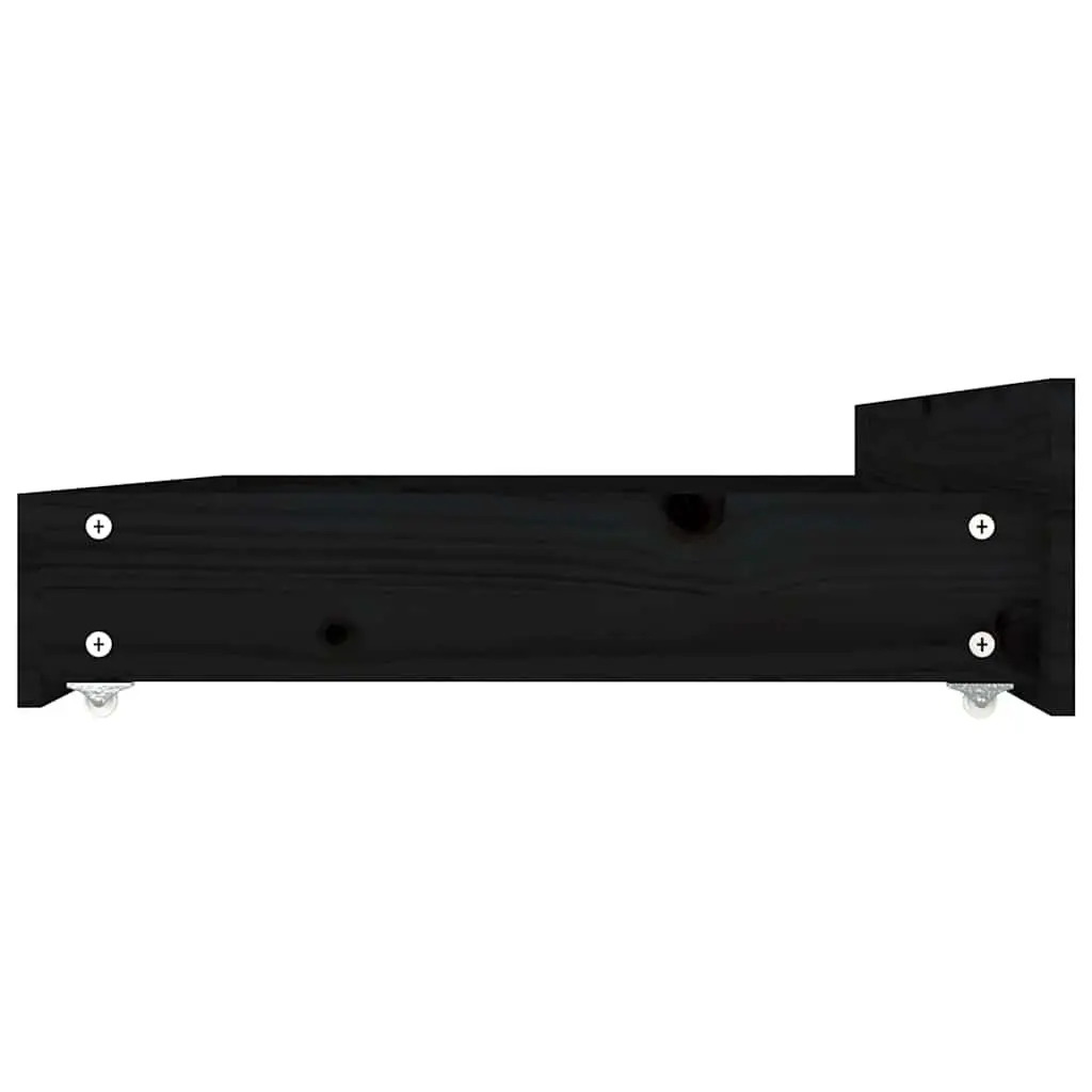 Under Bed Storage Drawers 4 pcs Black Solid Pine Wood Wheels Bedroom