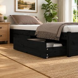 Under Bed Storage Drawers 4 Set Black Solid Pine Wood Bedroom Furniture