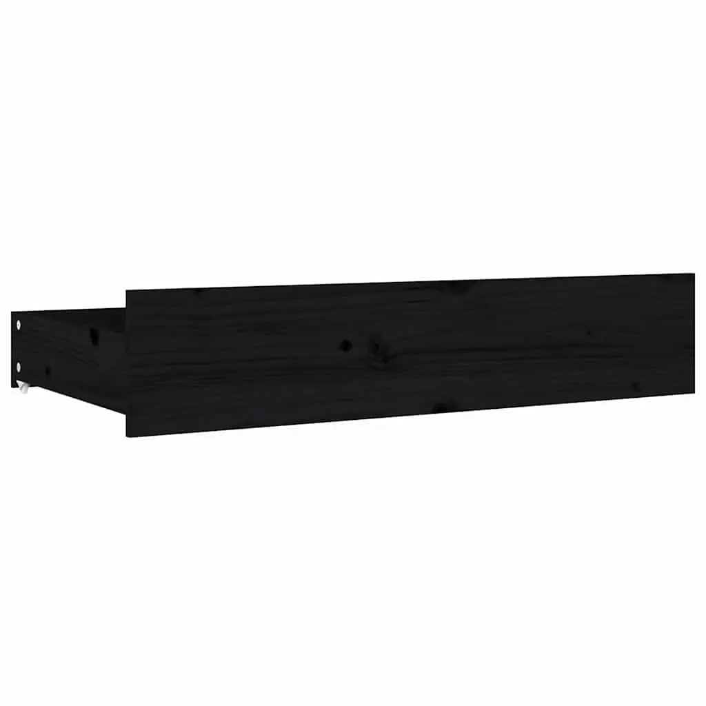 Under Bed Storage Drawers 4 Set Black Solid Pine Wood Bedroom Furniture