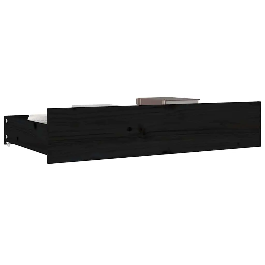 Under Bed Storage Drawers 4 Set Black Solid Pine Wood Bedroom Furniture