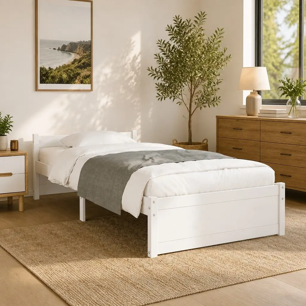 White Solid Wood Bed Frame Single 90x190cm