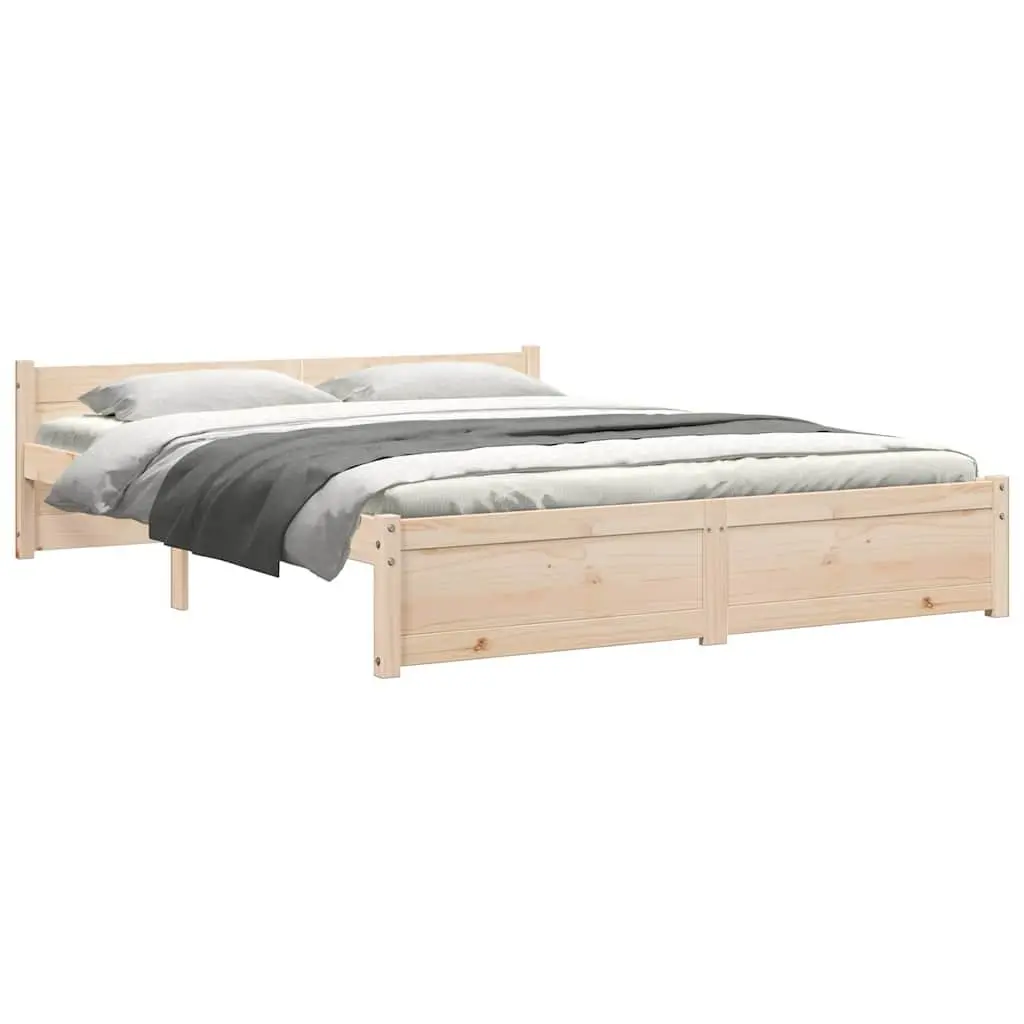 Solid Wood Bed Frame 135x190cm Brown Wooden Bedroom Furniture Slatted Base