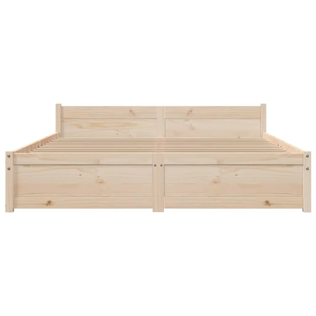 Solid Wood Bed Frame 135x190cm Brown Wooden Bedroom Furniture Slatted Base
