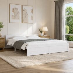 Wooden Bed Frame 150x200 cm White Solid Pine Wood Slatted Base Modern Bedroom
