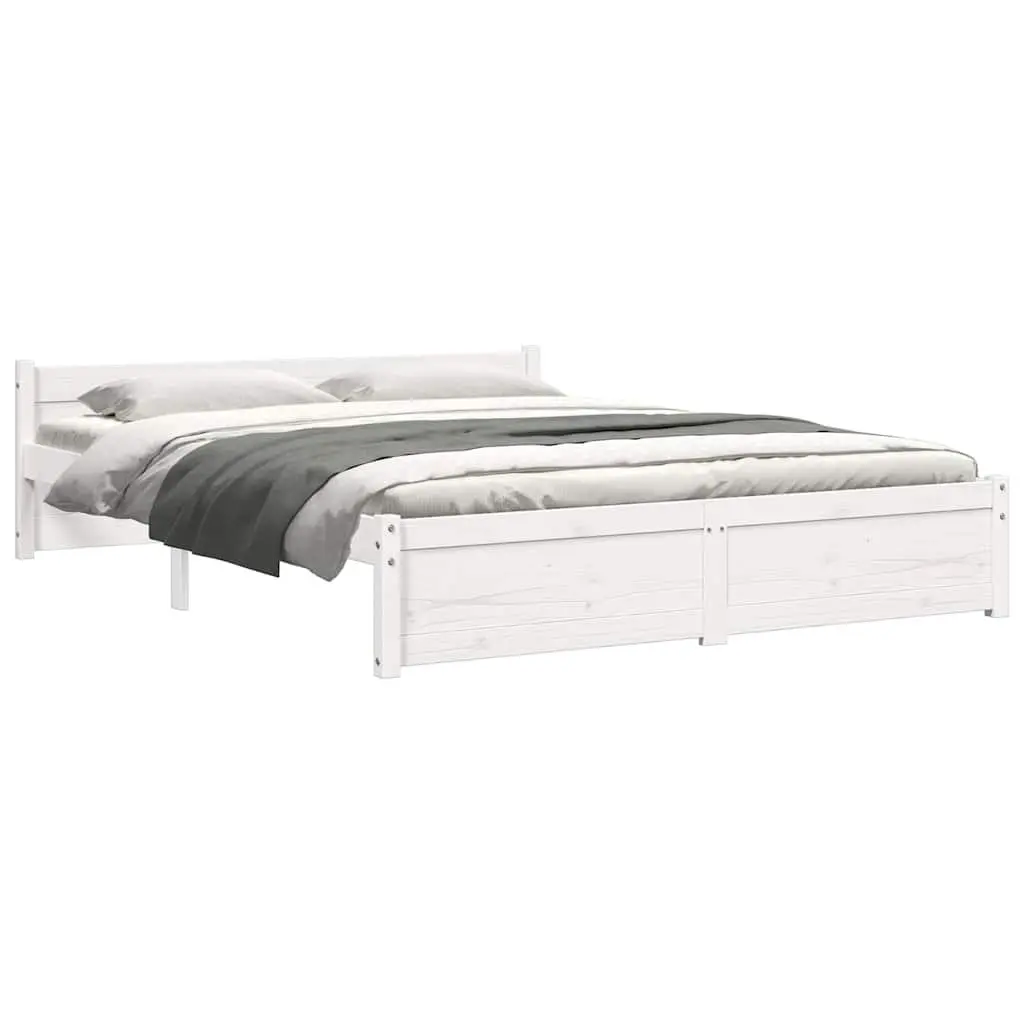Wooden Bed Frame Bedroom 150x200 cm White Solid Pine Wood Slatted Base