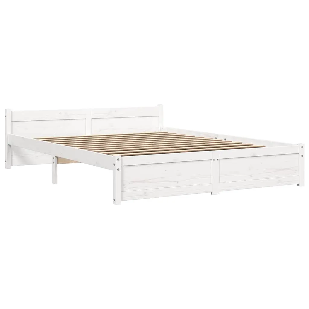 Wooden Bed Frame Bedroom 150x200 cm White Solid Pine Wood Slatted Base