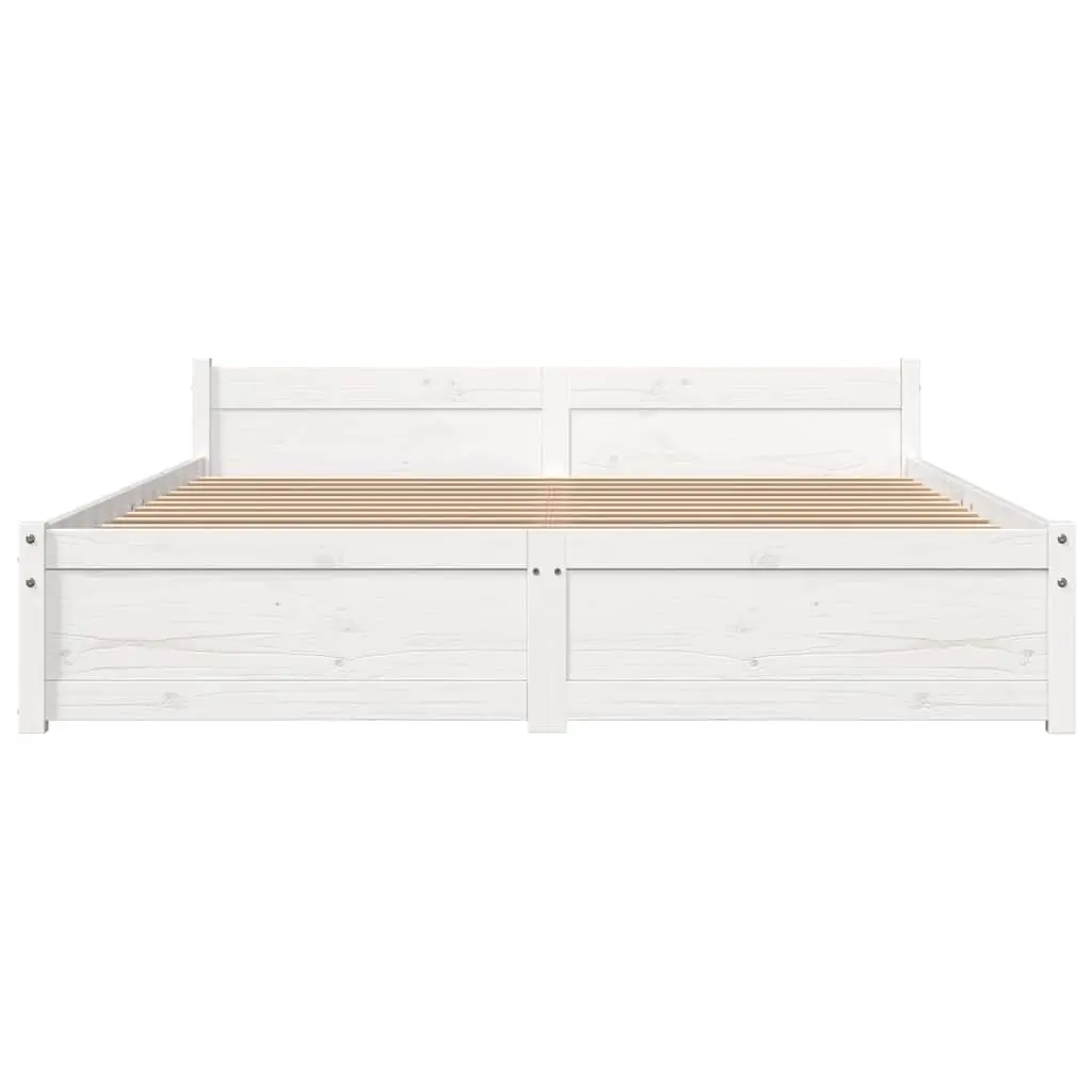 Wooden Bed Frame Bedroom 150x200 cm White Solid Pine Wood Slatted Base