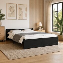 Solid Wood Bed Frame Specifications: 150x200 cm, Black