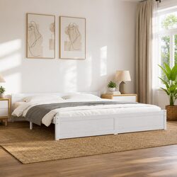 King Bed Frame - White Solid Wood 183x203cm Dimensions