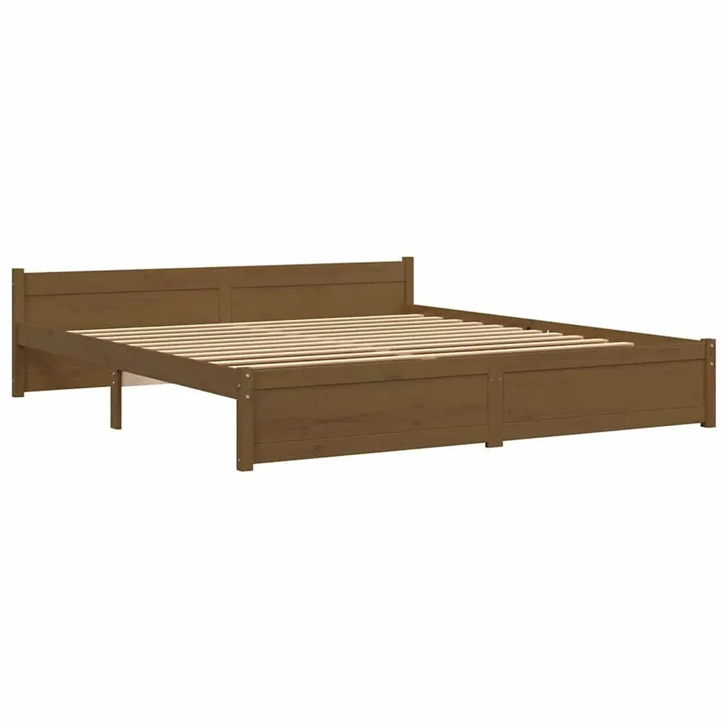 King Bed Frame 183x203cm Solid Wood Wooden Bedroom Furniture Honey Brown No