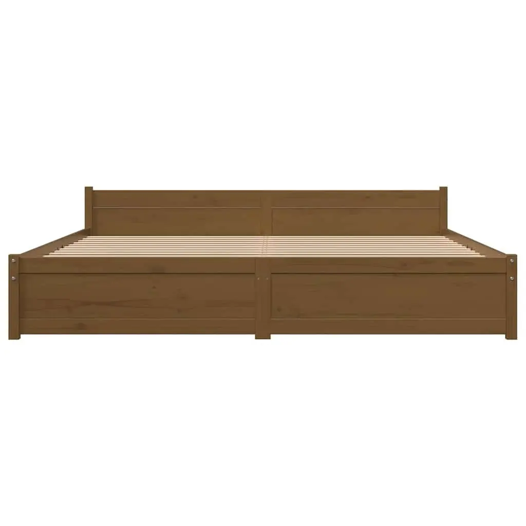 King Bed Frame 183x203cm Solid Wood Wooden Bedroom Furniture Honey Brown No