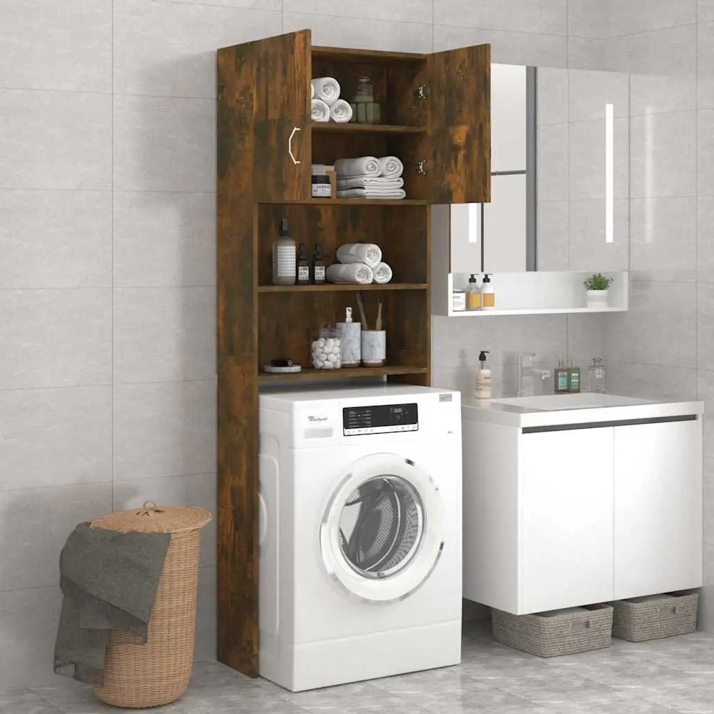 Washing Machine Cabinet Bathroom Storage Smoked Oak 64 x 25.5 x 190 cm