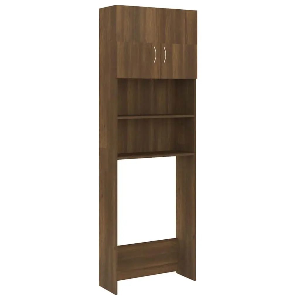 Washing Machine Cabinet Bathroom Laundry Organizer Brown Oak 64 x 25.5 x 190 cm