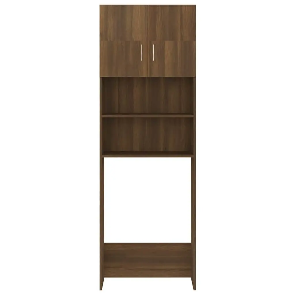 Washing Machine Cabinet Bathroom Laundry Organizer Brown Oak 64 x 25.5 x 190 cm