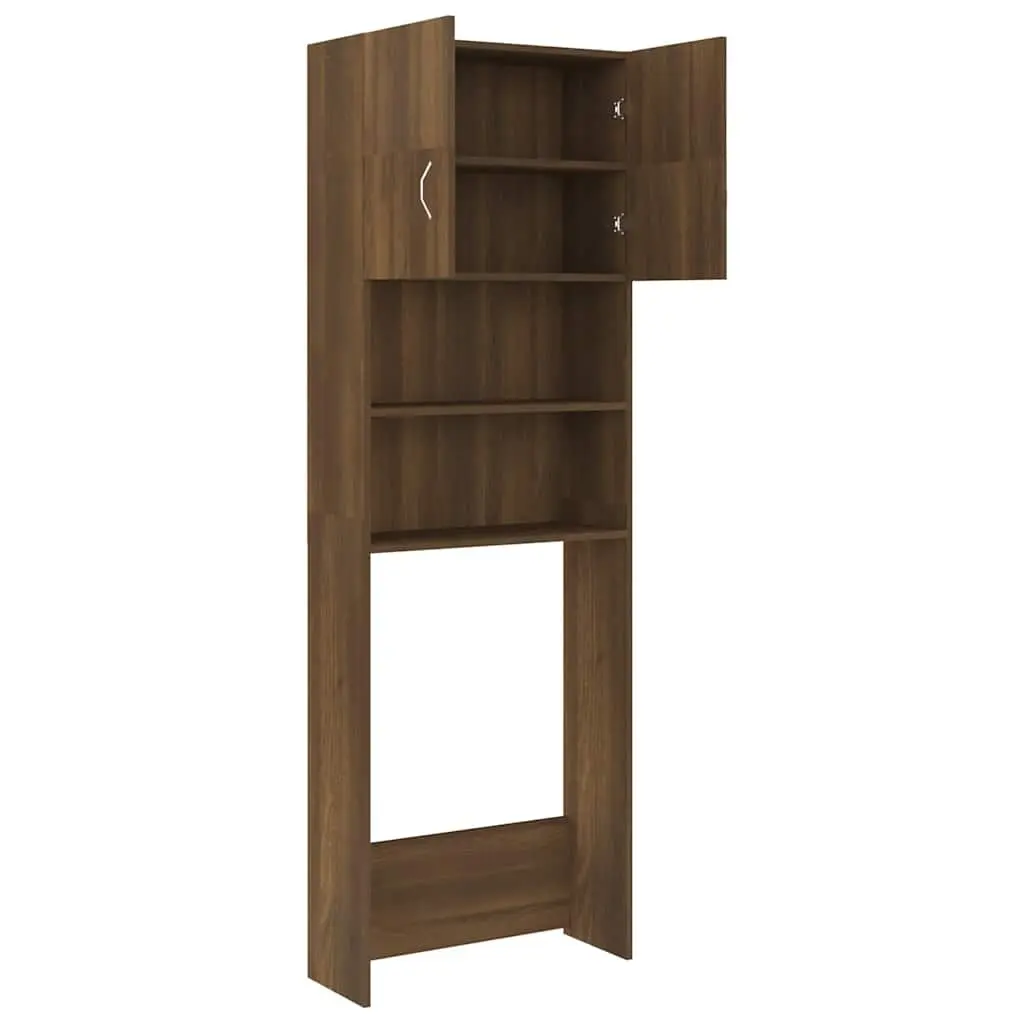 Washing Machine Cabinet Bathroom Laundry Organizer Brown Oak 64 x 25.5 x 190 cm