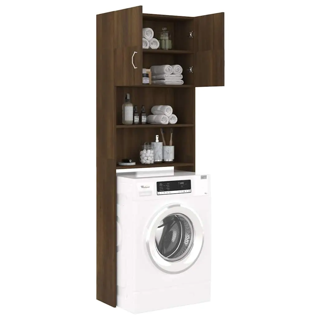 Washing Machine Cabinet Bathroom Laundry Organizer Brown Oak 64 x 25.5 x 190 cm