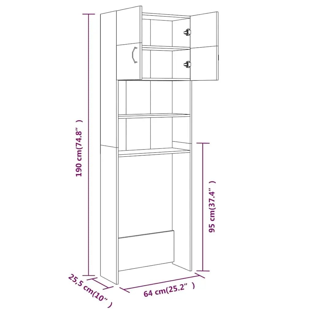 Washing Machine Cabinet Bathroom Laundry Organizer Brown Oak 64 x 25.5 x 190 cm