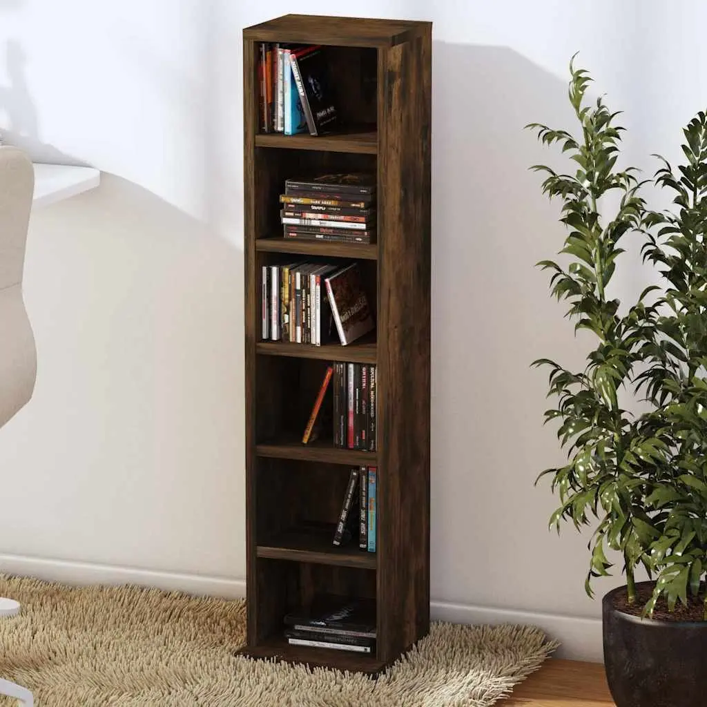 CD Cabinet Storage Media Organiser for Home Office Bedroom Smoked Oak 21x20x88cm Engineered Wood Unit
