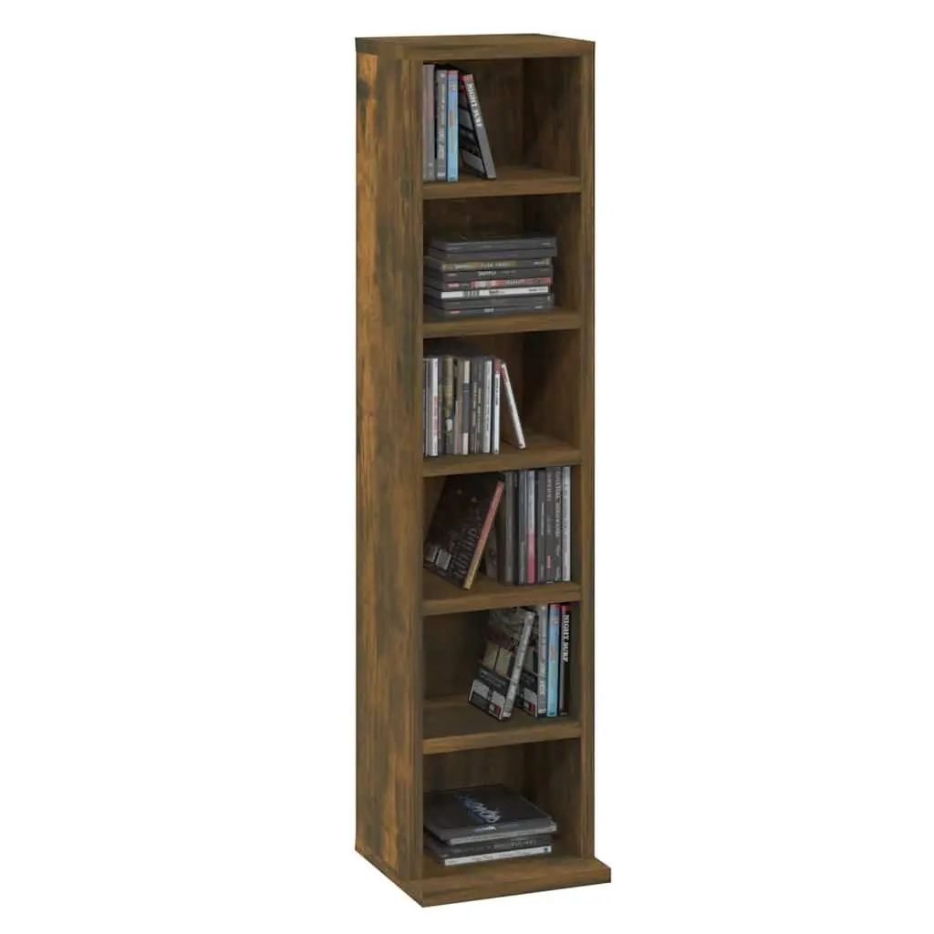 CD Cabinet Storage Media Organiser for Home Office Bedroom Smoked Oak 21x20x88cm Engineered Wood Unit