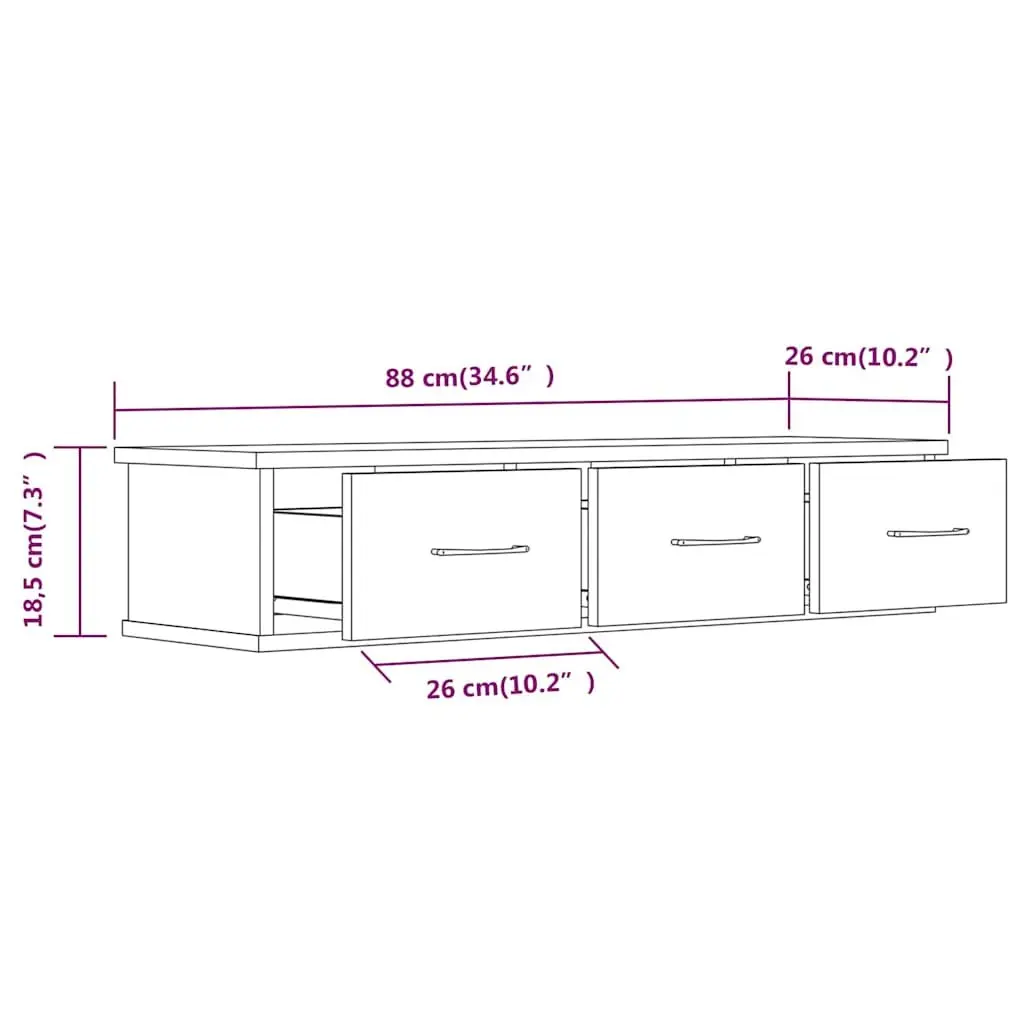 Wall Cabinet for Home Storage 88 x 26 x 18.5 cm Brown 3 Drawers
