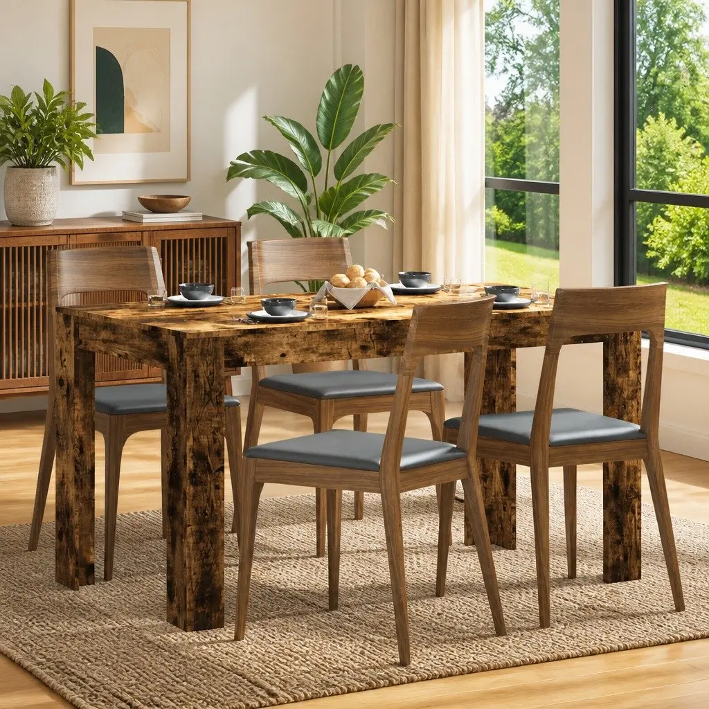 Dining Table Smoked Oak 140cm Engineered Wood Kitchen Furniture Modern Elegance