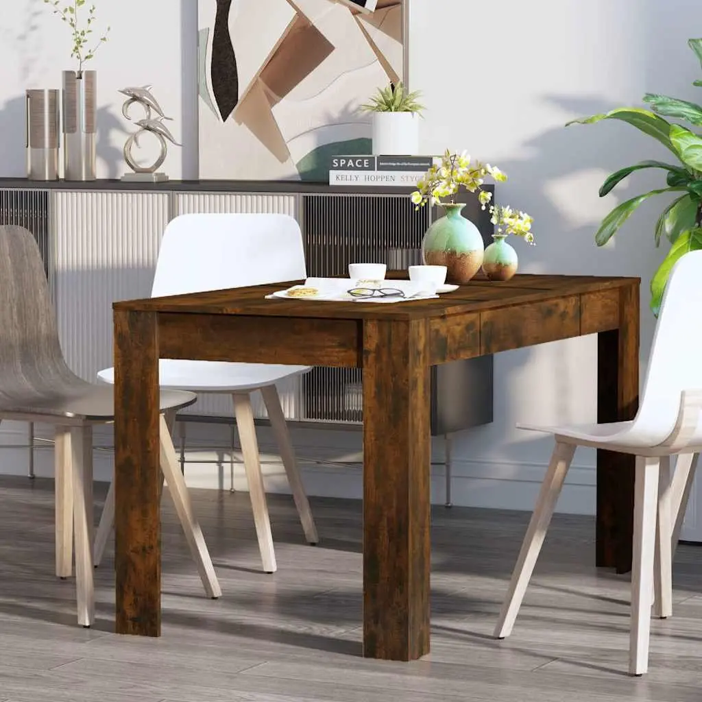 Dining Table Smoked Oak 140cm Engineered Wood Kitchen Furniture Modern Elegance